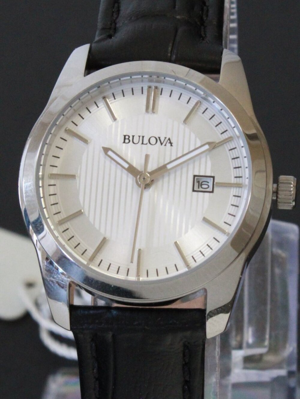 Bulova Ladies Classic Dress Watch Stainless, Silver Textured Dial, Black Strap - Picture 9 of 13
